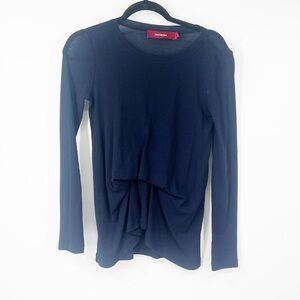 Sies Marjan Navy Long Sleeve Ruched Front Blouse